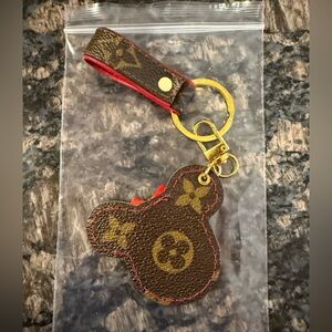 Brown Red Gold Keychain Accessory Disney Mickey Mouse designer upcycled charm LV